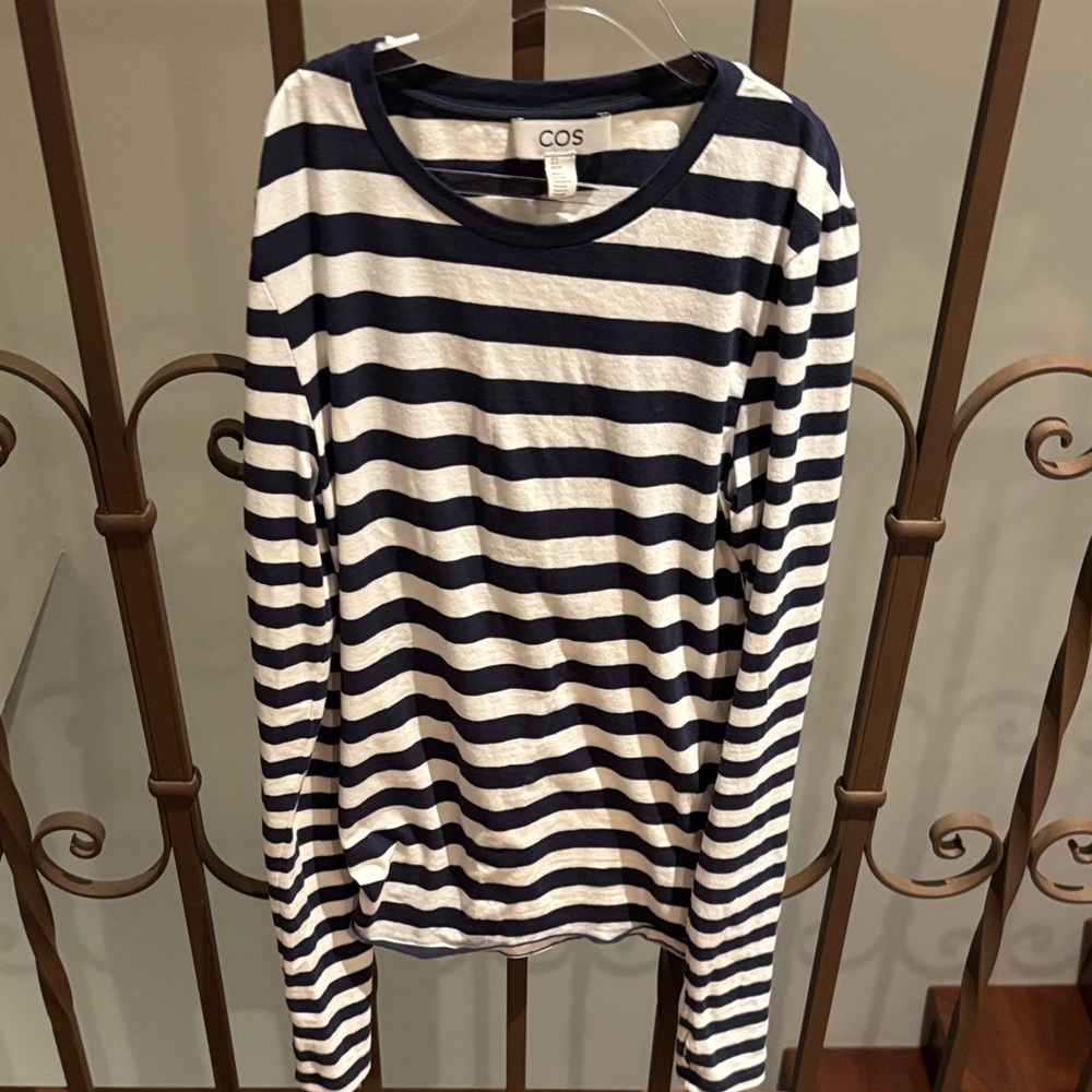 COS Striped Navy and White Long Sleeve Top
